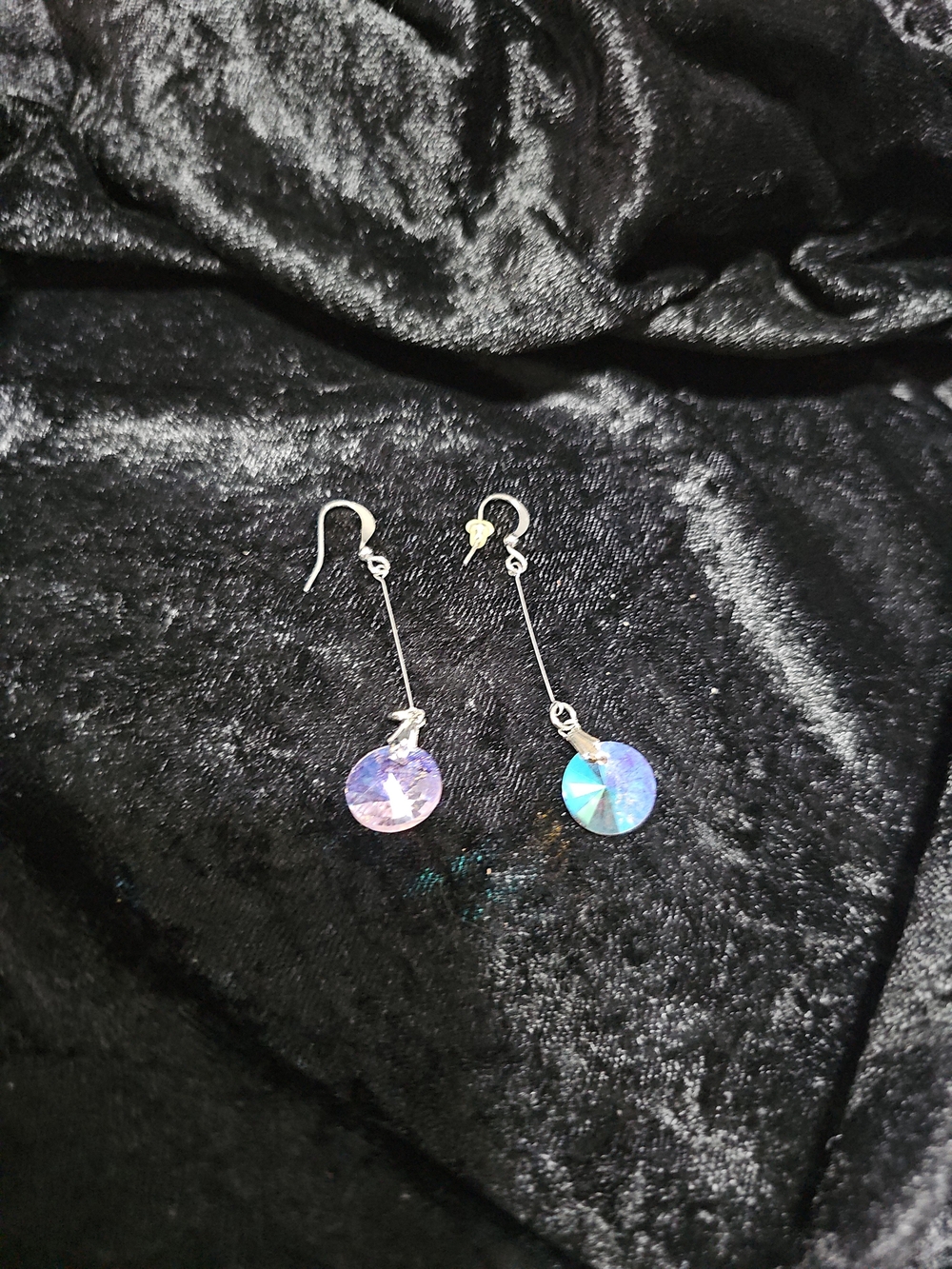 Silver Dangle Earrings with Iridescent Crystal Discs